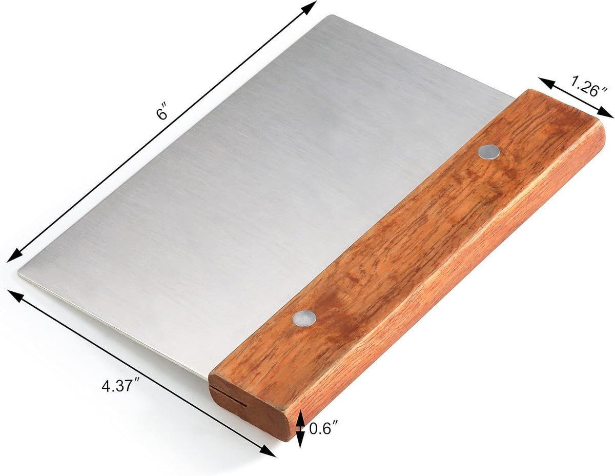 New Star Foodservice Bakery-Grade Stainless Steel Dough Scraper with Wood Handle, 6 x 3 Inch Bench Scraper, Pastry Cutter, Dough Divider, Baking Prep Tool