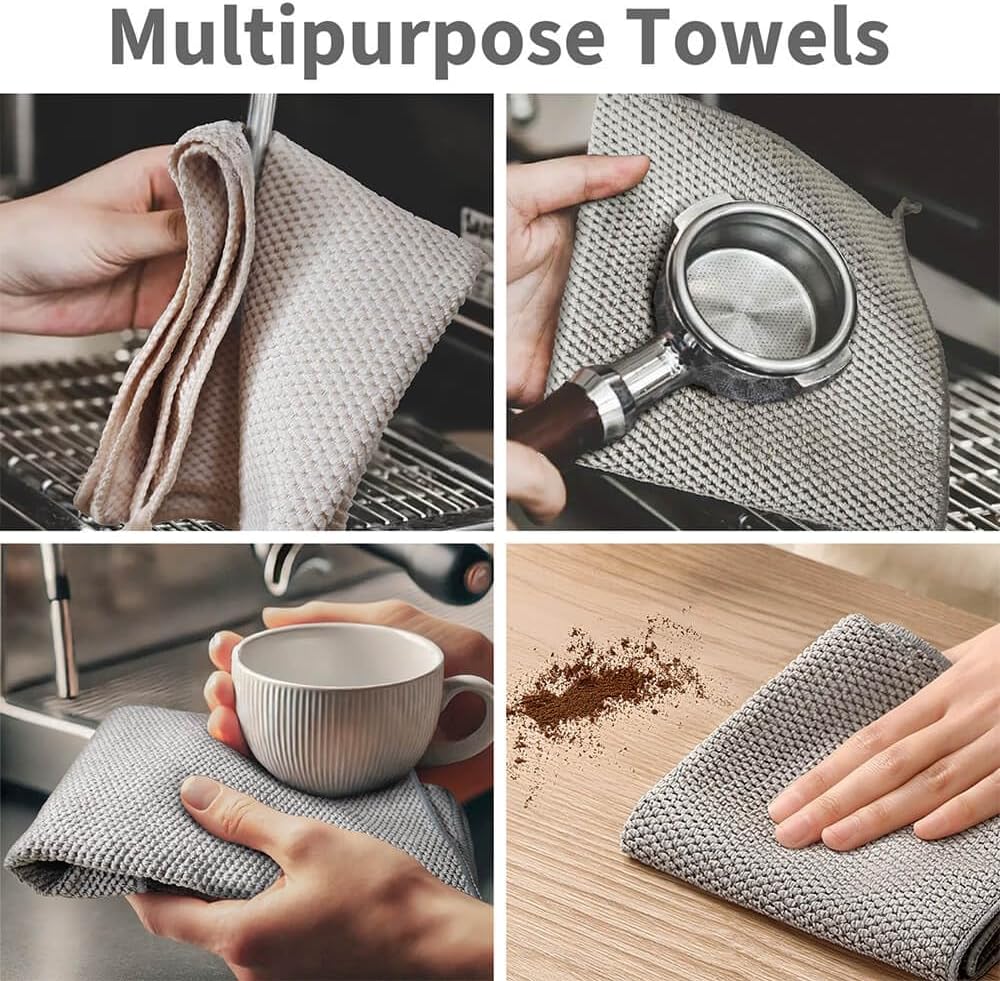 Barista Towels 6 Pack, Espresso Machine Accessories, 12"x12" | Microfiber Coffee Cleaning Cloths, Essential Coffee Bar Accessories, Ideal for Steam Wands, Milk Frother, Countertops