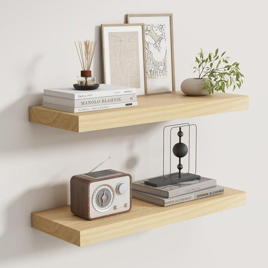 Fun Memories Rustic Floating Shelves for Home Decor, 8 Inch Deep Floating Shelf, Solid Wood Floating Wall Shelves 24 Inch