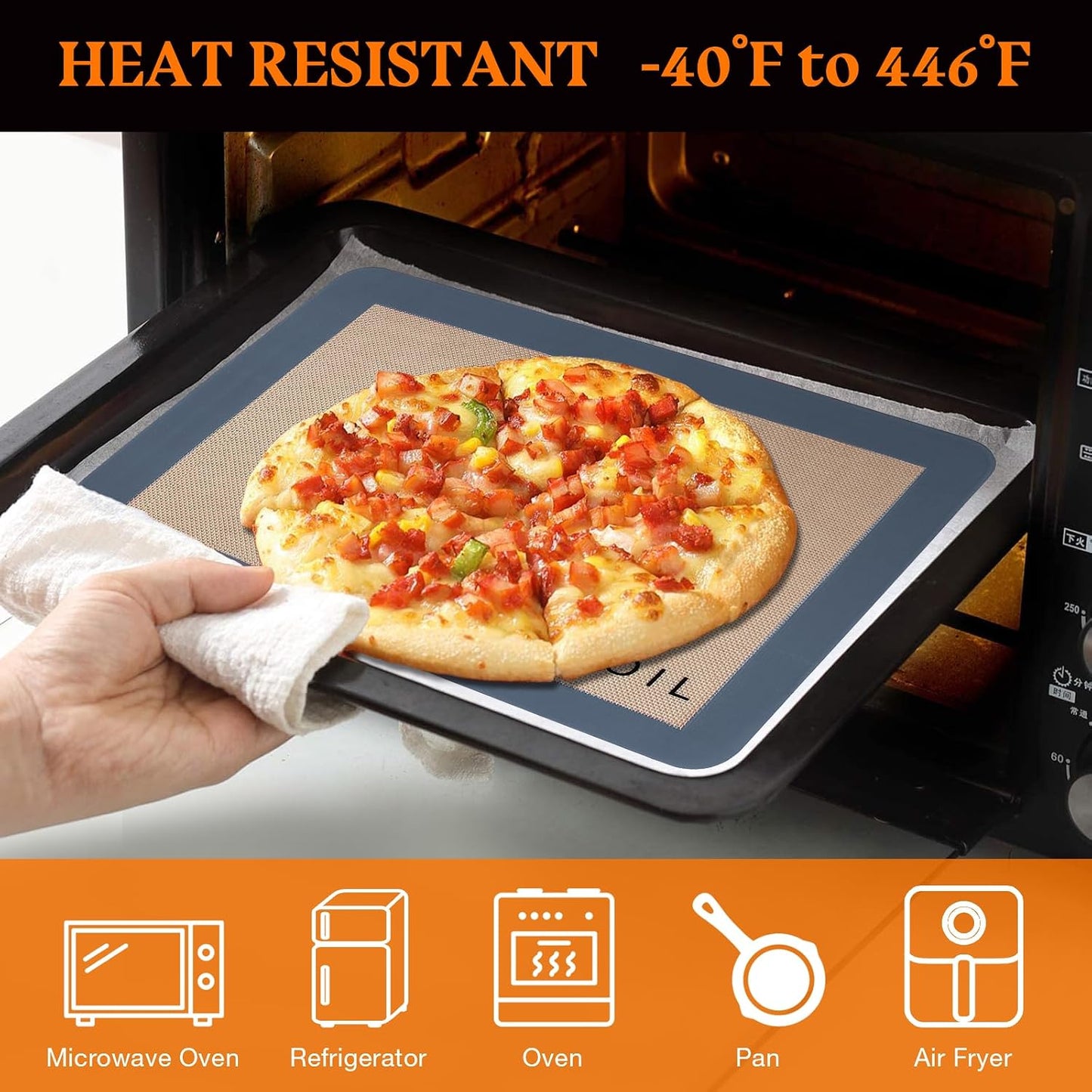 Silicone Baking Mats Set of 3, Non-Stick Reusable BPA-Free Oven Liners | Non Slip Silicone Baking Sheet for Cookies, Macarons, Bread and Pastry, 16.5'' x 11.6''(2 Half) &amp; 11.6' x 8,5''(1 Quarter)