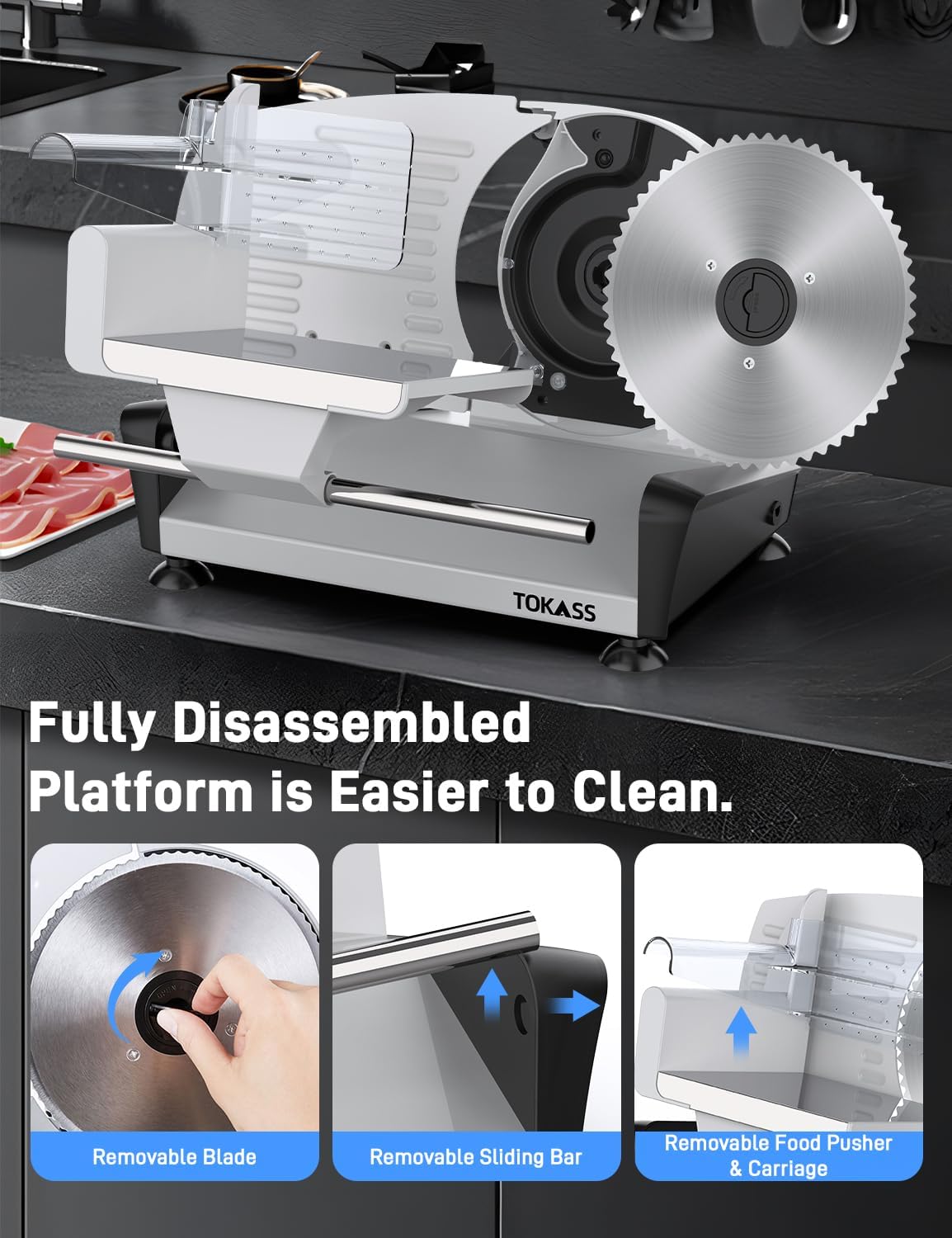 Meat Slicer Machine for Home, 200W Electric Food Slicer,Dual 7.5" Blades (Silver, 200W DC MOTOR)