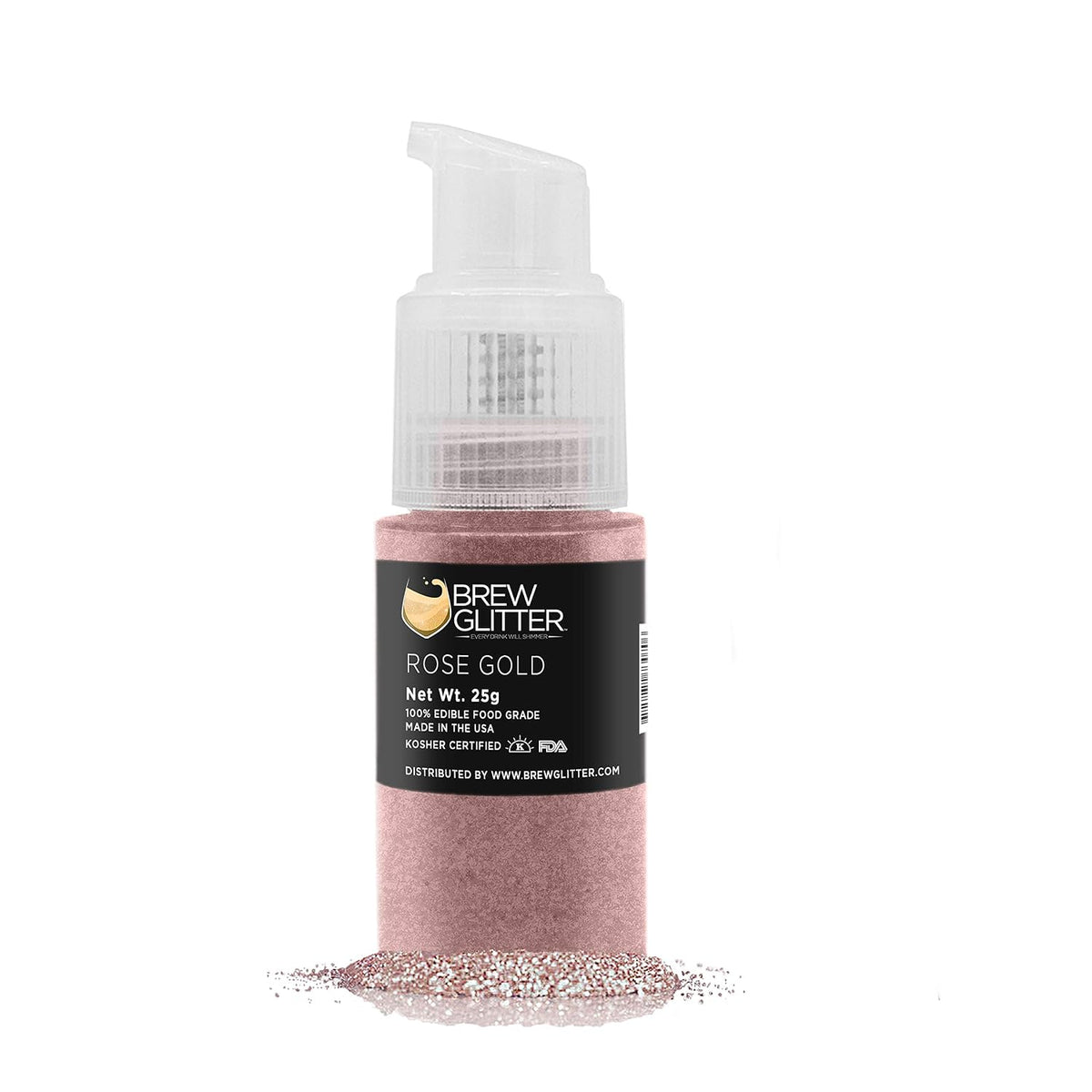 Brew Glitter Edible Drink Glitter Pump 1x 25g for Cocktails, Beer, &amp; Beverages (Rose Gold)