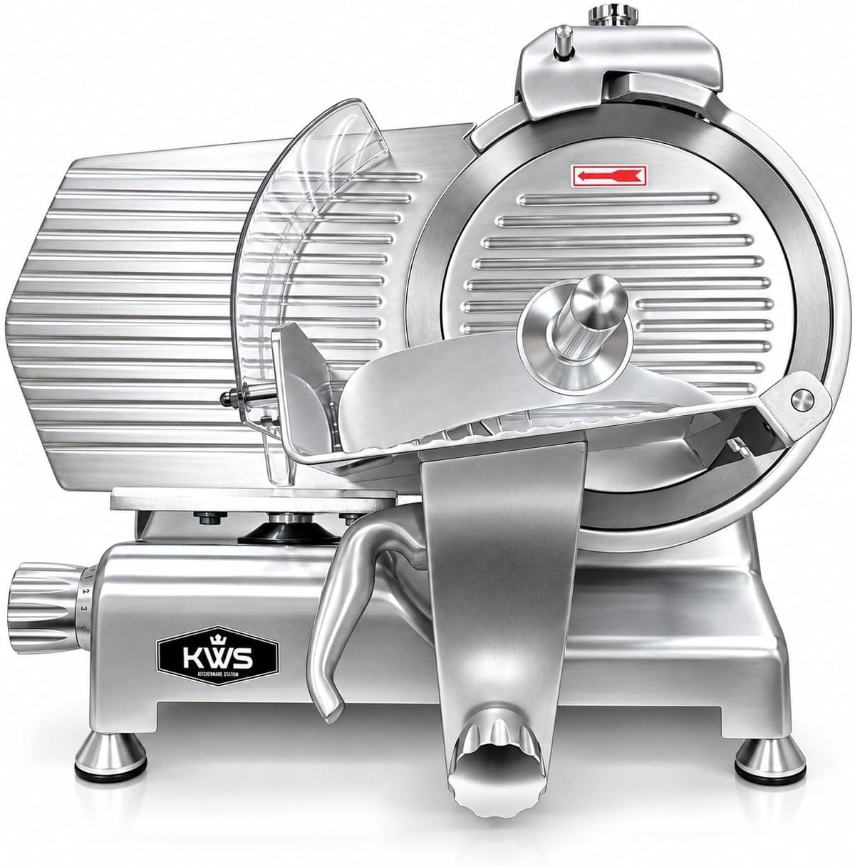KWS KitchenWare Station 420W 12" Commercial Meat Slicer MS-12DS Anodized Aluminum Base with Stainless Steel Blade + Blade Removal Tool, Frozen Meat/Cheese/Food Slicer Commercial and Home Use