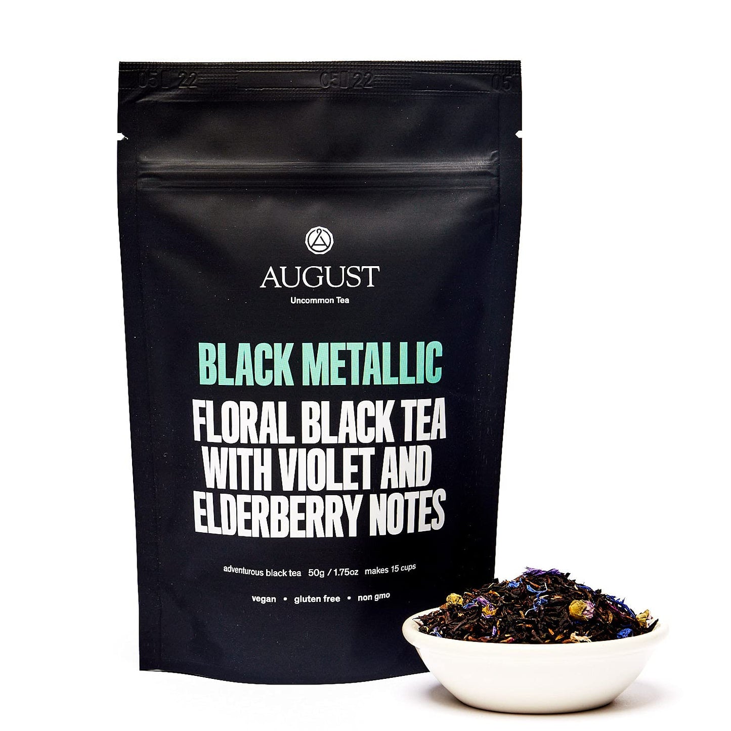 August Uncommon Black Metallic Violet &amp; Elderberry Black Tea (1.75oz) | Lush Blend with Dark Berry and Floral Notes – Loose Leaf Tea Caffeinated for Daily Enjoyment in a Resealable Pouch