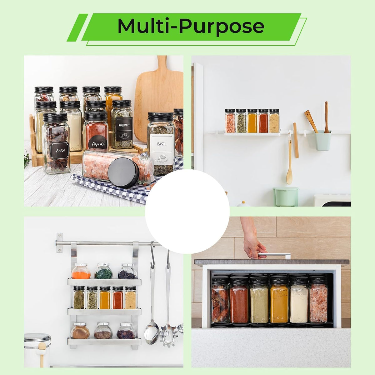 CycleMore 36 Pack 4oz Glass Spice Jars with Black Metal Caps &amp; Shaker Lid