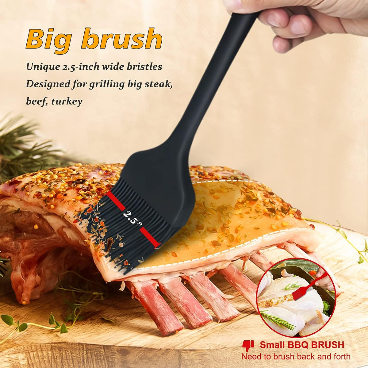 Walfos 3 Size Basting Brush, 600°F High Heat Resistant Silicone Pastry Brushes for BBQ, Baking, Kitchen Cooking, Desserts- BPA Free&amp;Dishwasher Safe