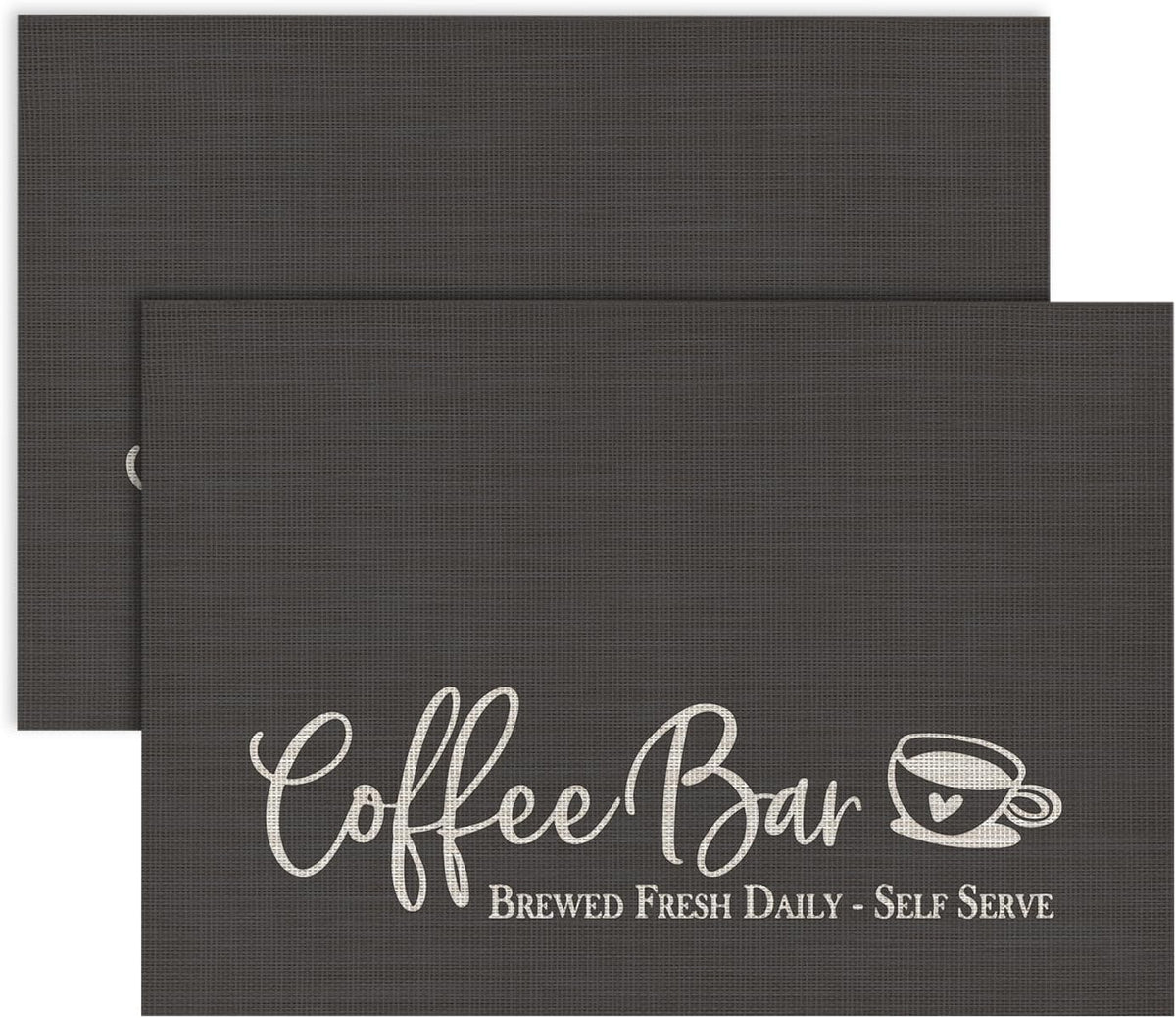Artoid Mode Coffee Bar Mat Set of 2, Plastic Vinyl Washable Woven Non-Slip Table Mats for Coffee Machine Decor,Dark Gray