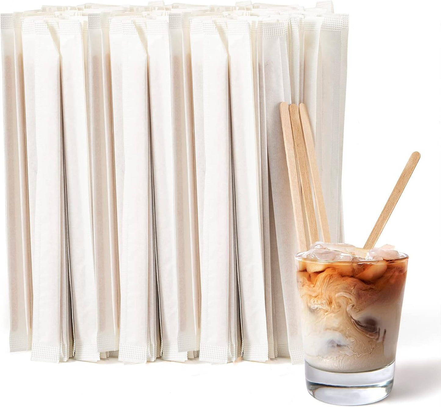 500 Pcs Coffee Stirrers 5.5 Inch Wood Coffee Stir Sticks Individually Wrapped Wooden Stir Sticks Dis