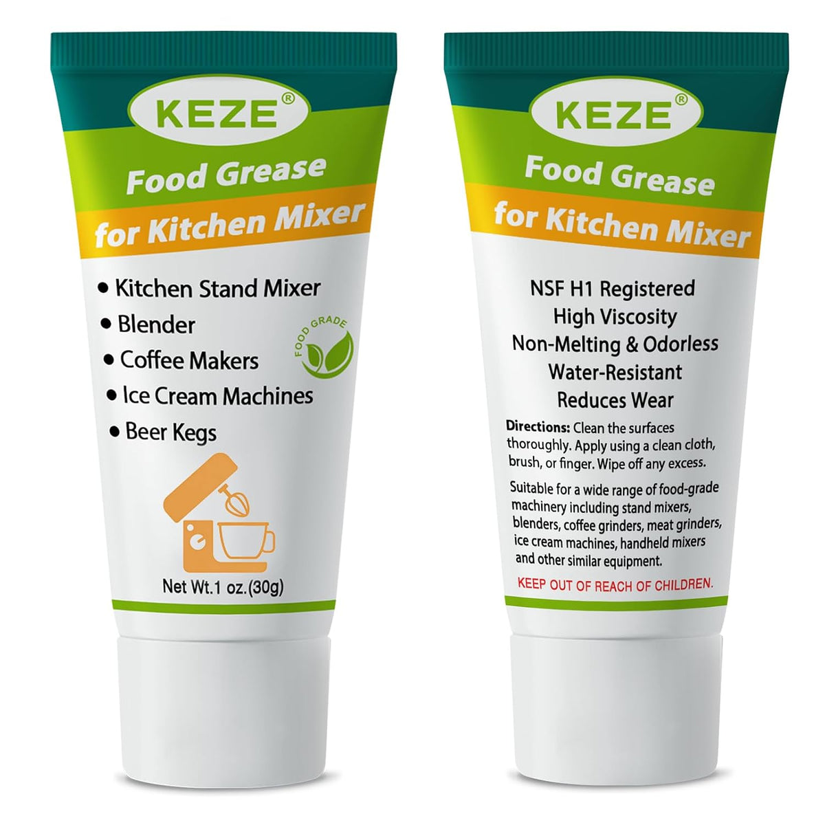 Keze Food Grade Equipment Lubricant, Food Service Equipment Lube for kitchenaid Stand Mixer, Beer Kegs, Slushee and Espresso Machine, Odorless Kitchen Mixer Grease, 1 oz 2-Pack