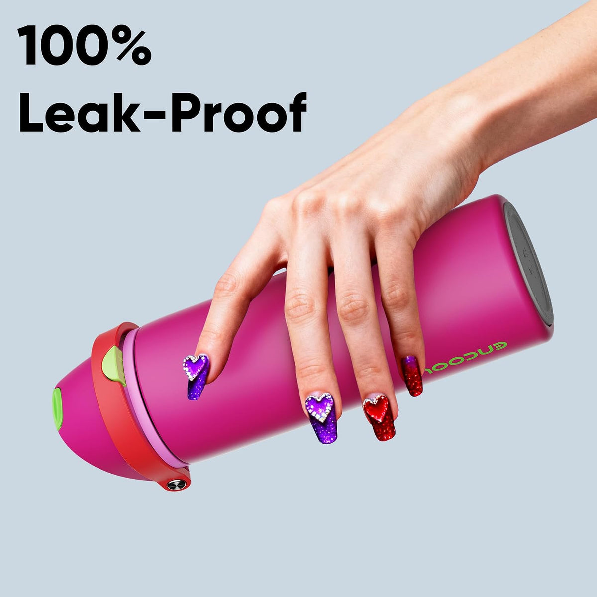 Insulated Water Bottle with Straw - Encool Stainless Steel Water Bottle with Push Button Lid, Leak-Proof &amp; BPA-Free, Keeps Cold for 24 Hours for Sports, Travel, Gym (24 oz, Cerise Pink)
