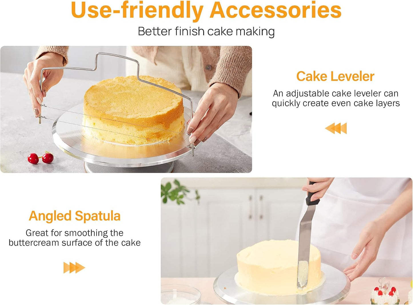 Kootek 22 Aluminum Cake Stand Turntable Set for Decorating Baking Kit, 12" | Beginner-friendly, Baking Supplies Tools with Cake Stand Turntable for Decorating and Display, 3 Icing Scrapers, Cake Leveler