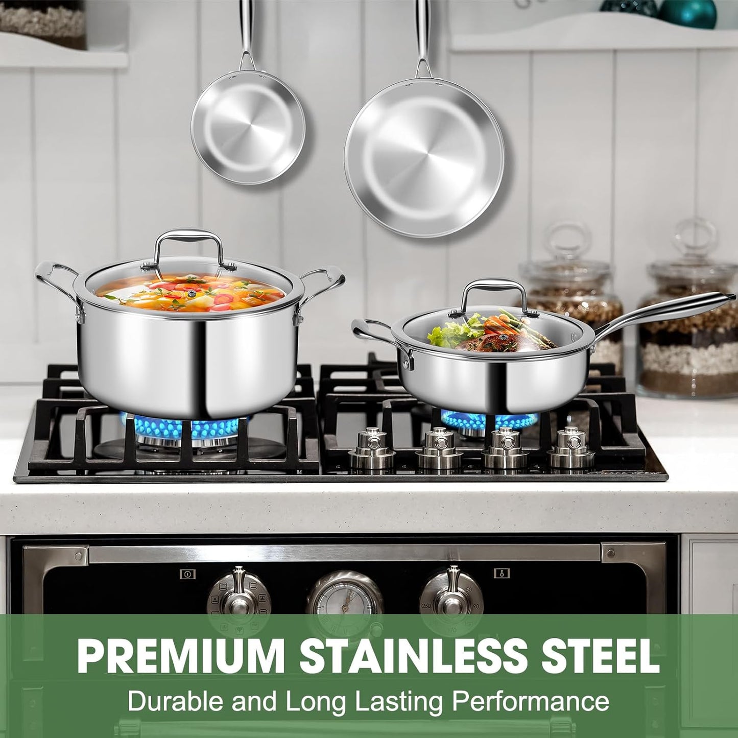 3 Ply Stainless Steel 11-Piece Cookware Set with Lids, Pots and Pans Kitchen Set, Non-Toxic, Induction, Oven, Dishwasher