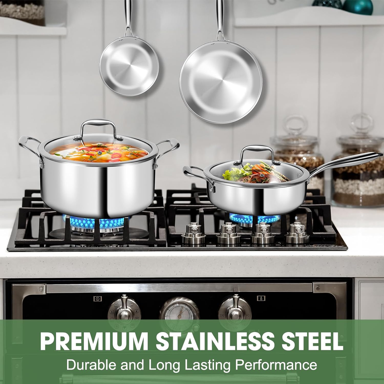 3 Ply Stainless Steel 11-Piece Cookware Set with Lids, Pots and Pans Kitchen Set, Non-Toxic, Induction, Oven, Dishwasher