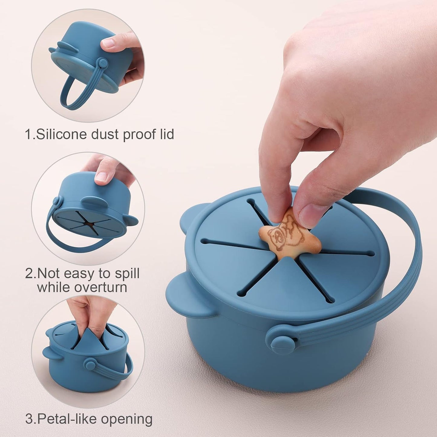 Silicone Snack Cups for Toddlers, Kids Snack Containers No Spill, Baby Treat Holders with Handle Dust Proof Lid, 2 Pack Dishwasher Safe and BPA Free 9 oz | Silicone Baby Snack Cups, Baby Food Catcher Spill Proof, Kid Snacks Holder with DustProof Lid, Dish