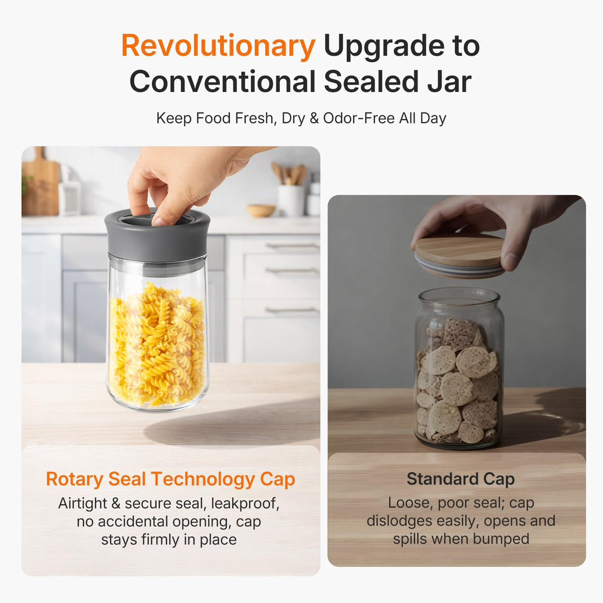 NUZEAK 2-Pack 27oz Glass Jar with Airtight Lid for Coffee Beans, Rotary Twist-Seal