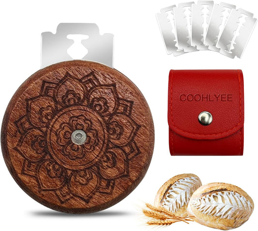 Bread Lame Sourdough Scoring Tool,Wooden Lame Bread Scoring Tool with 5 Razor Blades and Leather Storage Cover,UFO Bread