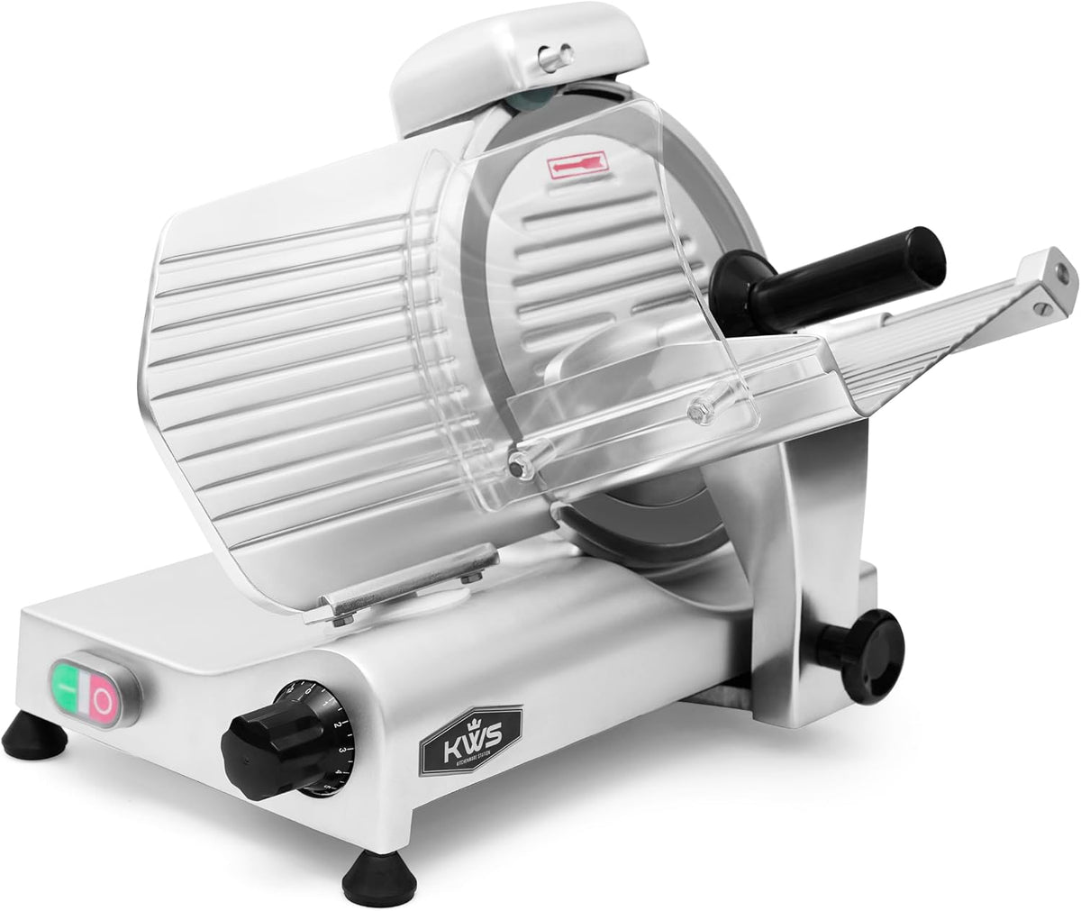 KWS 10NS Commercial 10" Electric Meat Slicer, 320W High-Torque Motor, Stainless Steel Blade, Deli-Style Thin Slicing, Built-In Sharpener, Heavy-Duty Aluminum Body for Meat, Cheese &amp; Semi-Frozen Foods