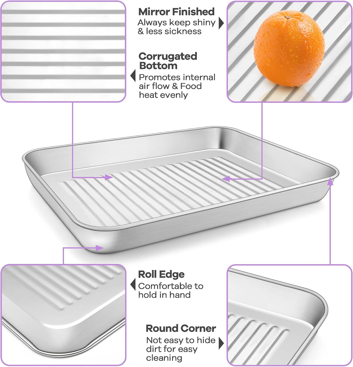 P&amp;P CHEF Baking Pan with Wire Rack, Oven Sheet Tray, 9 x 7 x 1 Inch | Stainless Steel Bacon Pan with Cooling Rack for Cooking Roasting Cookie, Dishwasher Safe &amp; Easy Clean,Heavy Duty &amp; Healthy