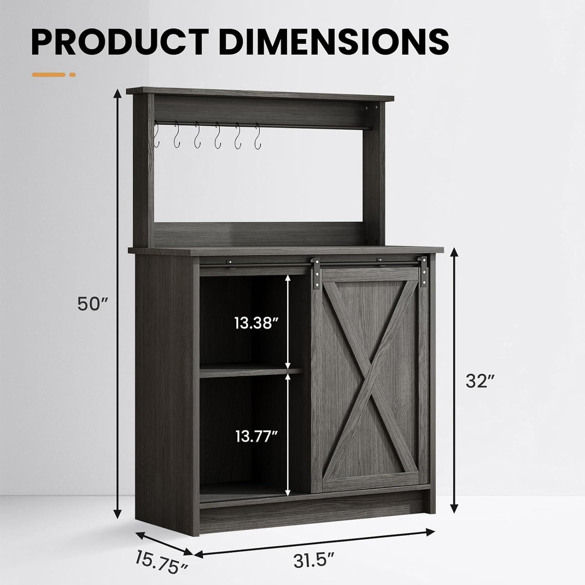 4ever2buy 31" Farmhouse Coffee Bar Cabinet with Storage Hutch