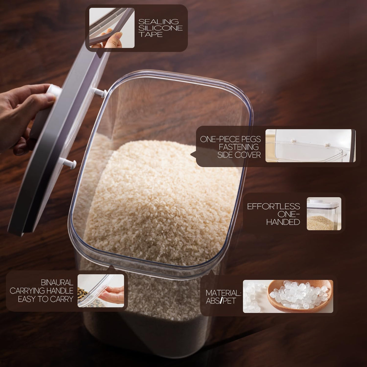Rice Container 20-25 Lbs - Airtight with Measuring Cup, PET BPA-FREE