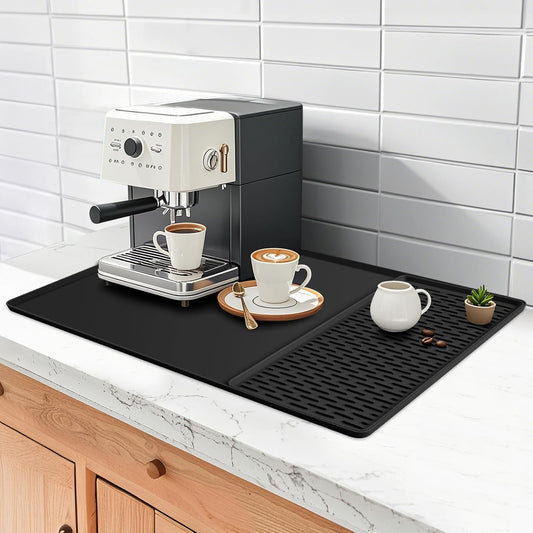 Silicone Coffee mat 24''x16'' – Non-Slip Bar Mat with Detachable Drying Layer for Espresso Machines, Countertops & Dish