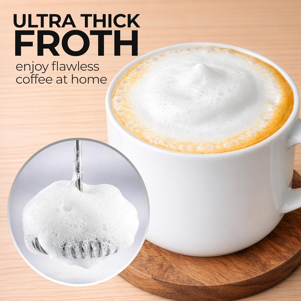 Zulay Rechargeable Milk Frother – 3-in-1 Handheld Frother Wand with Travel Case &amp; USB-C Charger – Single, Double &amp; Egg Whisk for Latte, Cappuccino, Matcha, Protein Shakes - Froth N Go Deep Black
