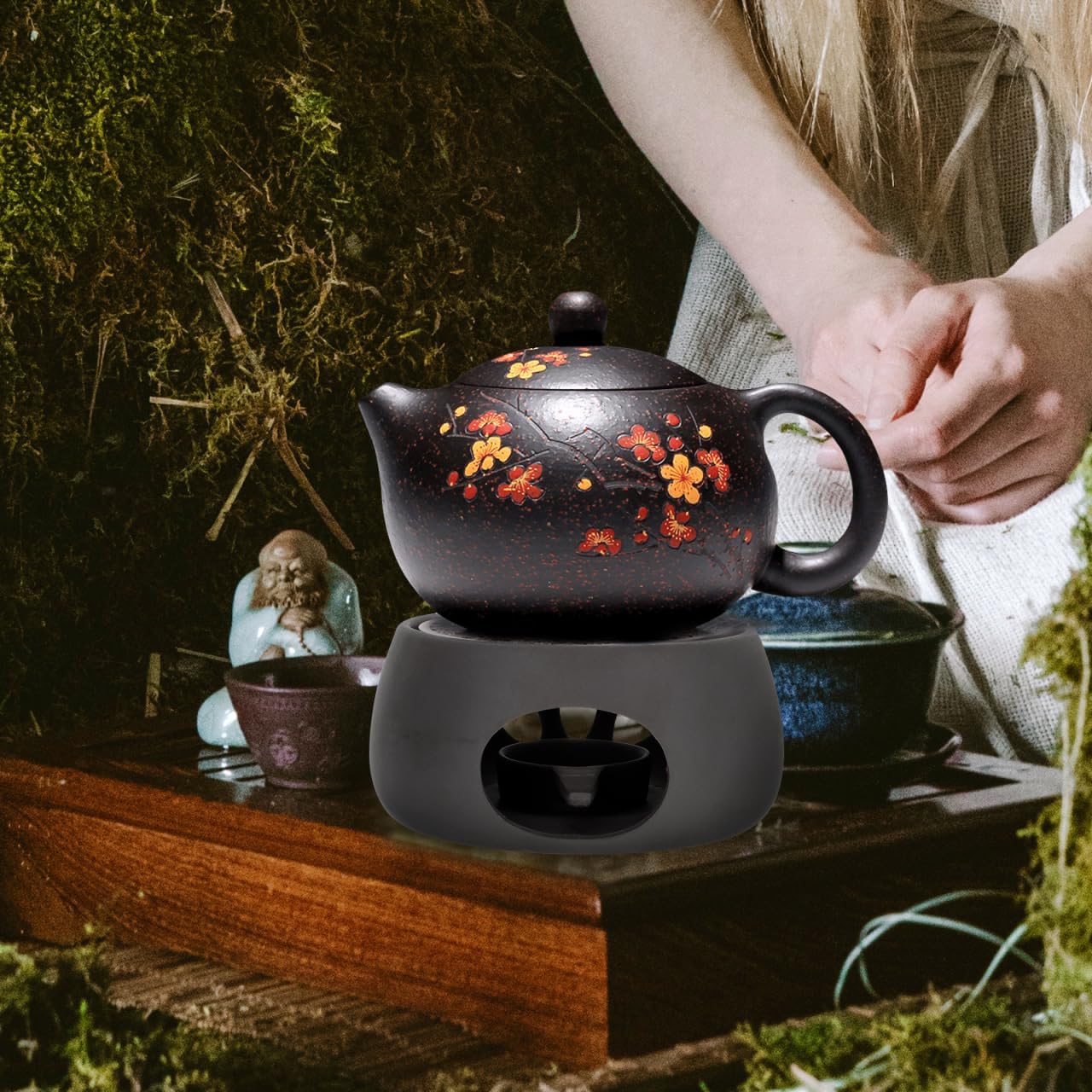 1 Set Teapot Warmer, 4.72 Inch Ceramic Tea Heater, Japanese Style Coffee Milk Heating Stove Home Office Restaurant