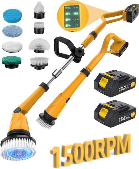 Qimedo 1500 RPM Electric Spin Scrubber with Two Batteries Q2 Pro, Cordless Battery Powered Shower Scrubber,Electric Tile