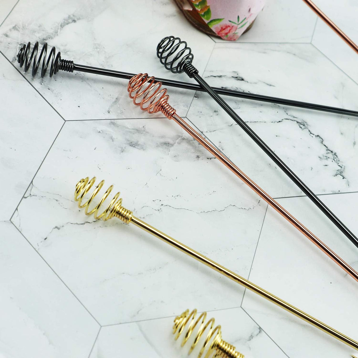 BURLIHOME Double-sided Stir Sticks,Smooth&amp;Spring Tips,Gold,4-Pack | Stainless Steel,7.48" Dual-use Mixing Spoon,For Coffee Cocktail Tea Drinks Hot Chocolate, Home/Bar/Kitchen/Party