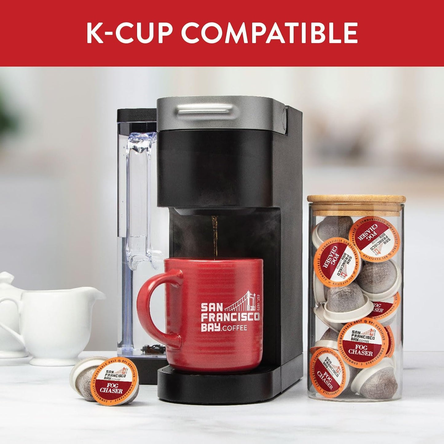 San Francisco Bay Coffee - Medium-Dark Roast - Fog Chaser (120 ct) - Single Serve Coffee Pods, Commercially Compostable, K Cup Compatible