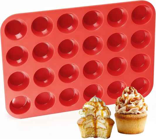 CAKETIME Silicone Muffin Pan Mini 24 Cups, 1 Pack Cupcake Pan, BPA Free