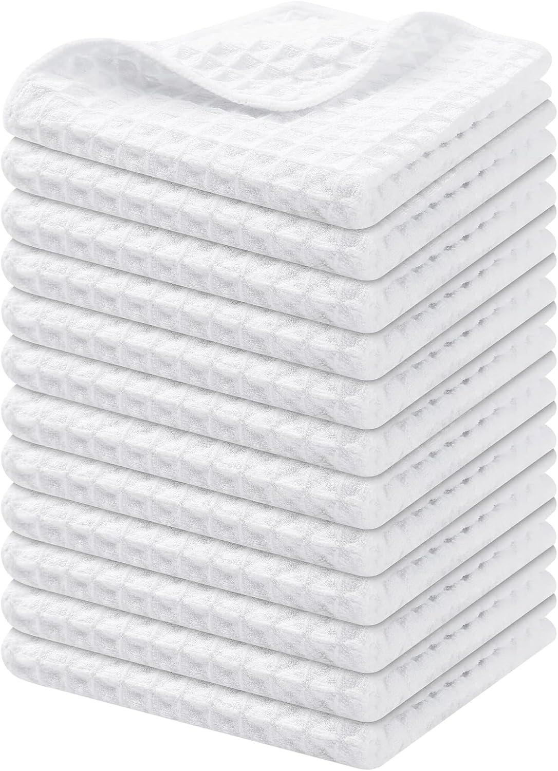 Homaxy Microfiber Waffle Weave Kitchen Dish Cloths, 12 x 12 Inch Ultra Absorbent and Solid Color Dish Towels for Kitchen Fast Drying Dishcloth for Washing Dishes, 12 Pack, White