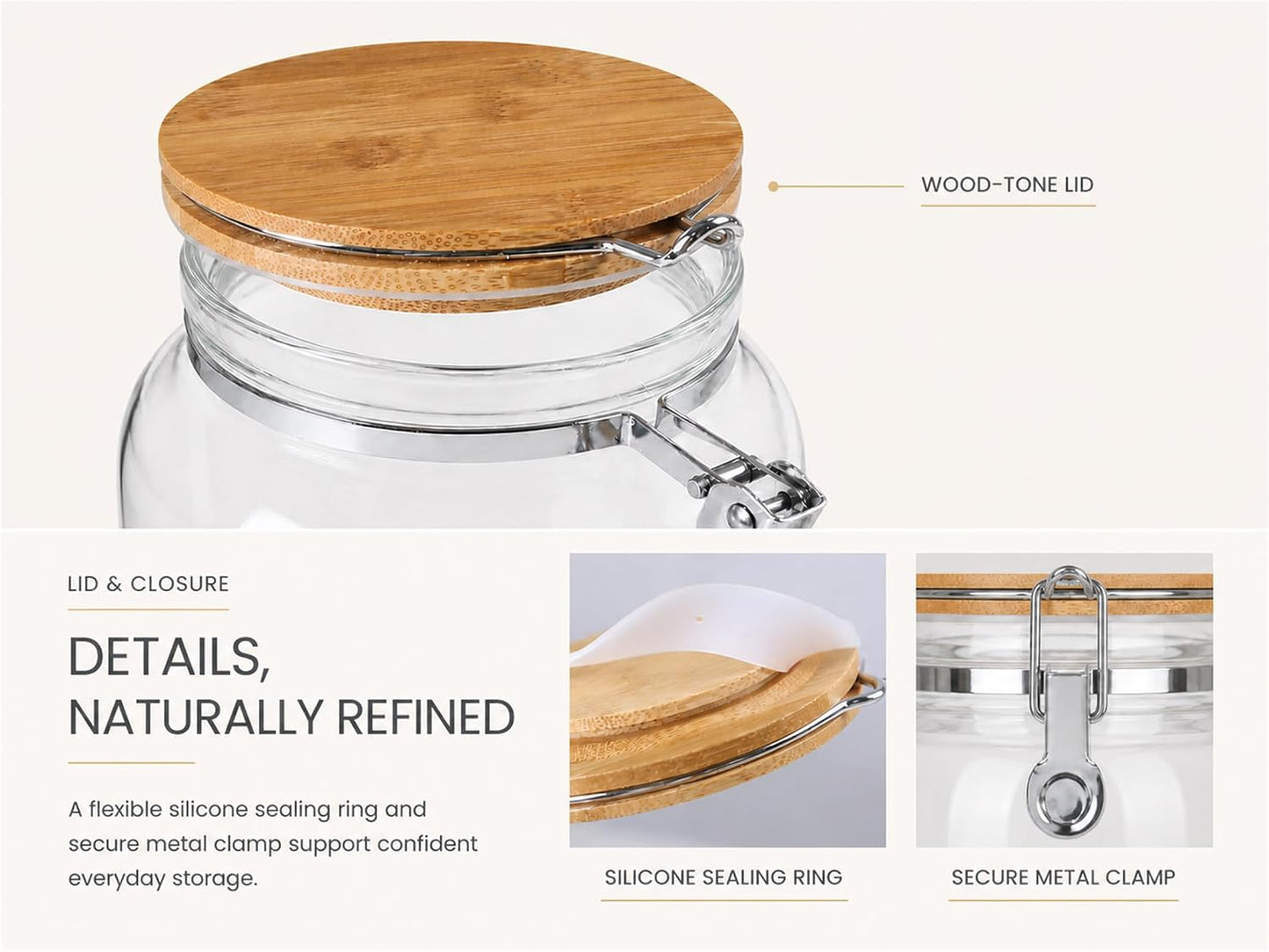 KKC HOME ACCENTS 95oz Glass Jars with Airtight Wooden Lid, 2 Pack