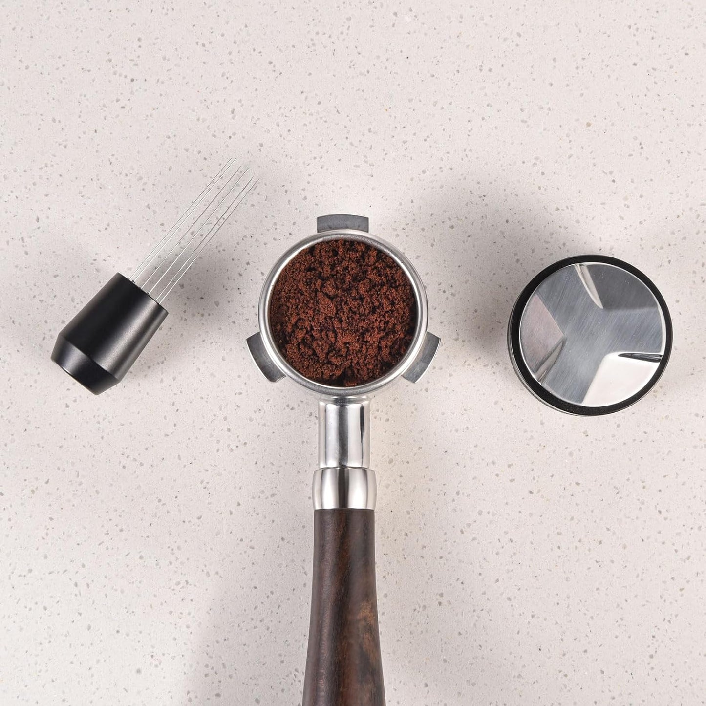 MATOW 6 Prong WDT Espresso Tool with Weighted Stand | 0.4mm Thin Pins, Anodized Aluminum Handle, Self Aligning Catch Tray Stand, Reduce Channeling
