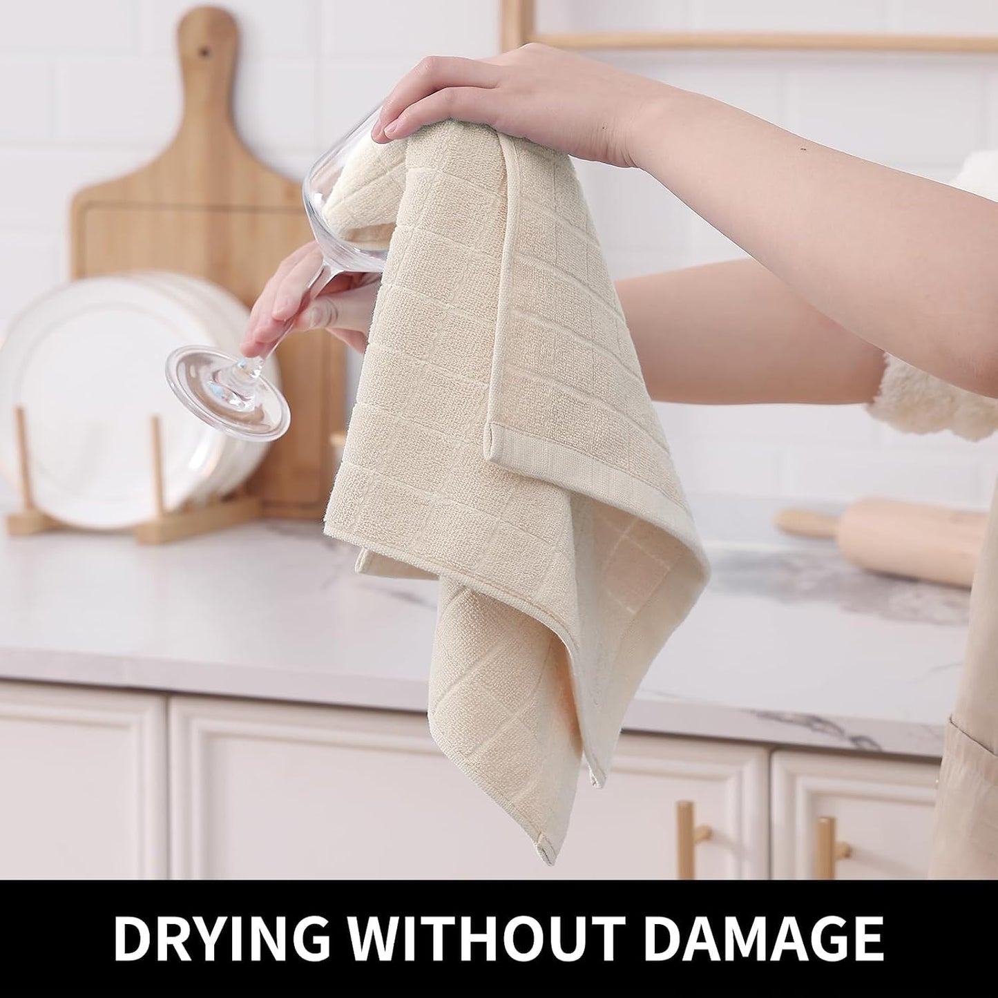 Homaxy 100% Cotton Terry Kitchen Towels, 6 Pack, Beige | Ultra Soft and Absorbent Dish Towels for Kitchen, Suitable for Drying and Washing Dishes