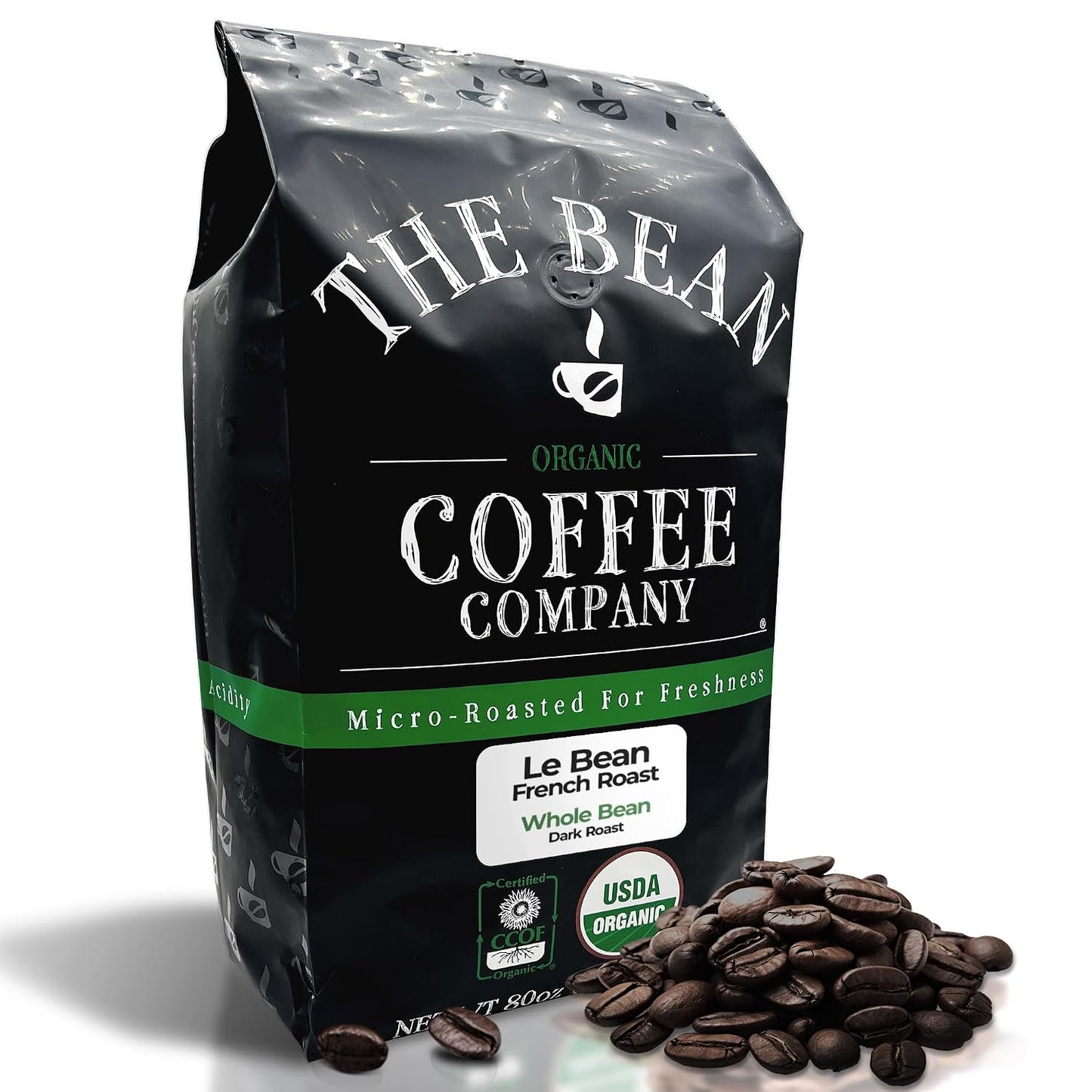 The Bean Organic Coffee Co. Le Bean French Roast, Whole Bean, 5 lb | Bold, full-bodied dark French roast. Organic coffee beans.