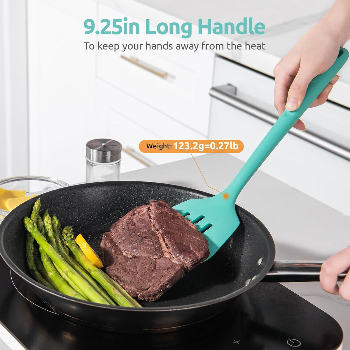U-Taste Silicone Turner Spatula Set of 2, 13.6" Long/3.7" Wide, Aqua Sky