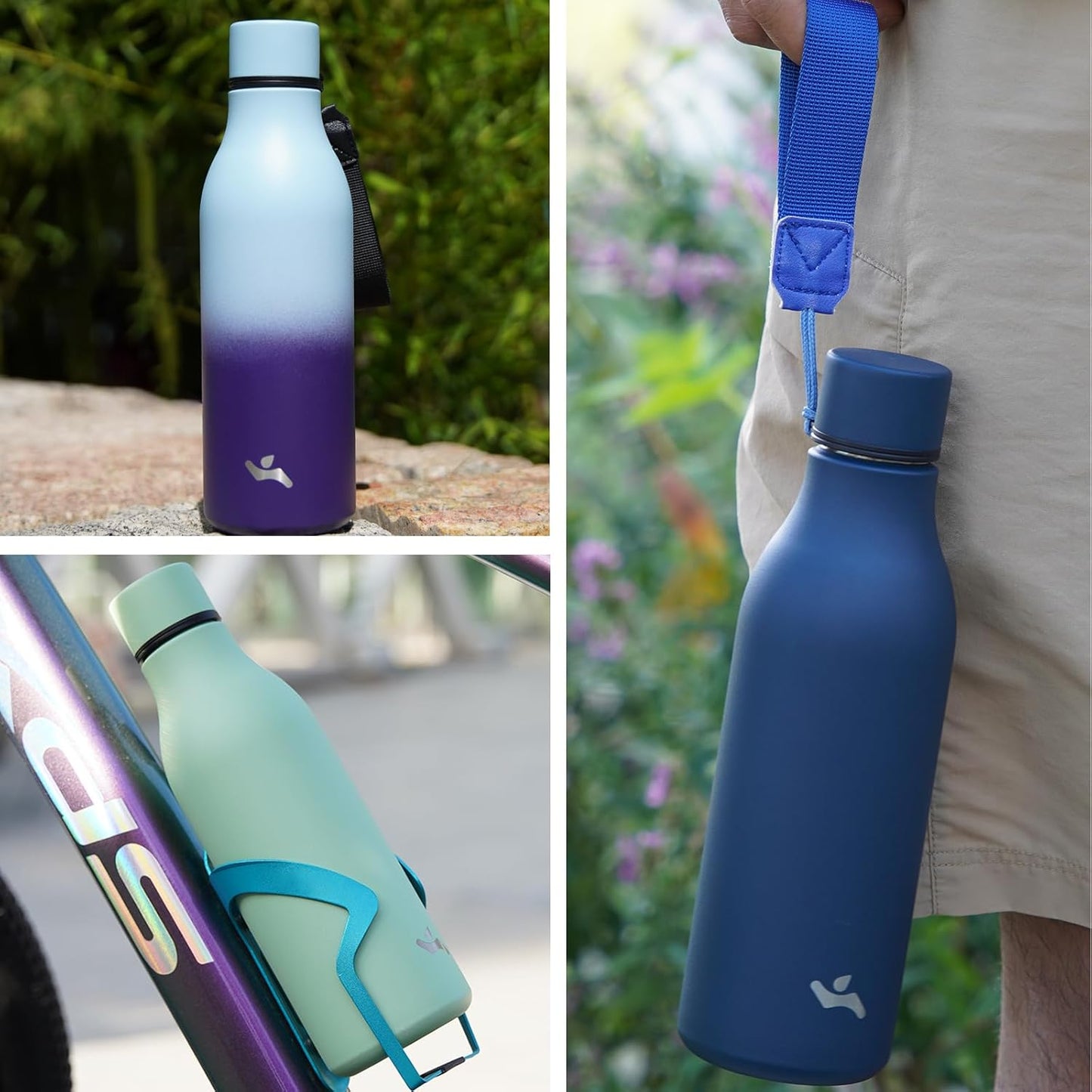 Insulated Water Bottle with Strap,25 oz Double Wall Stainless Steel Vacuum Bottles Metal Water Flask,Lavender Green