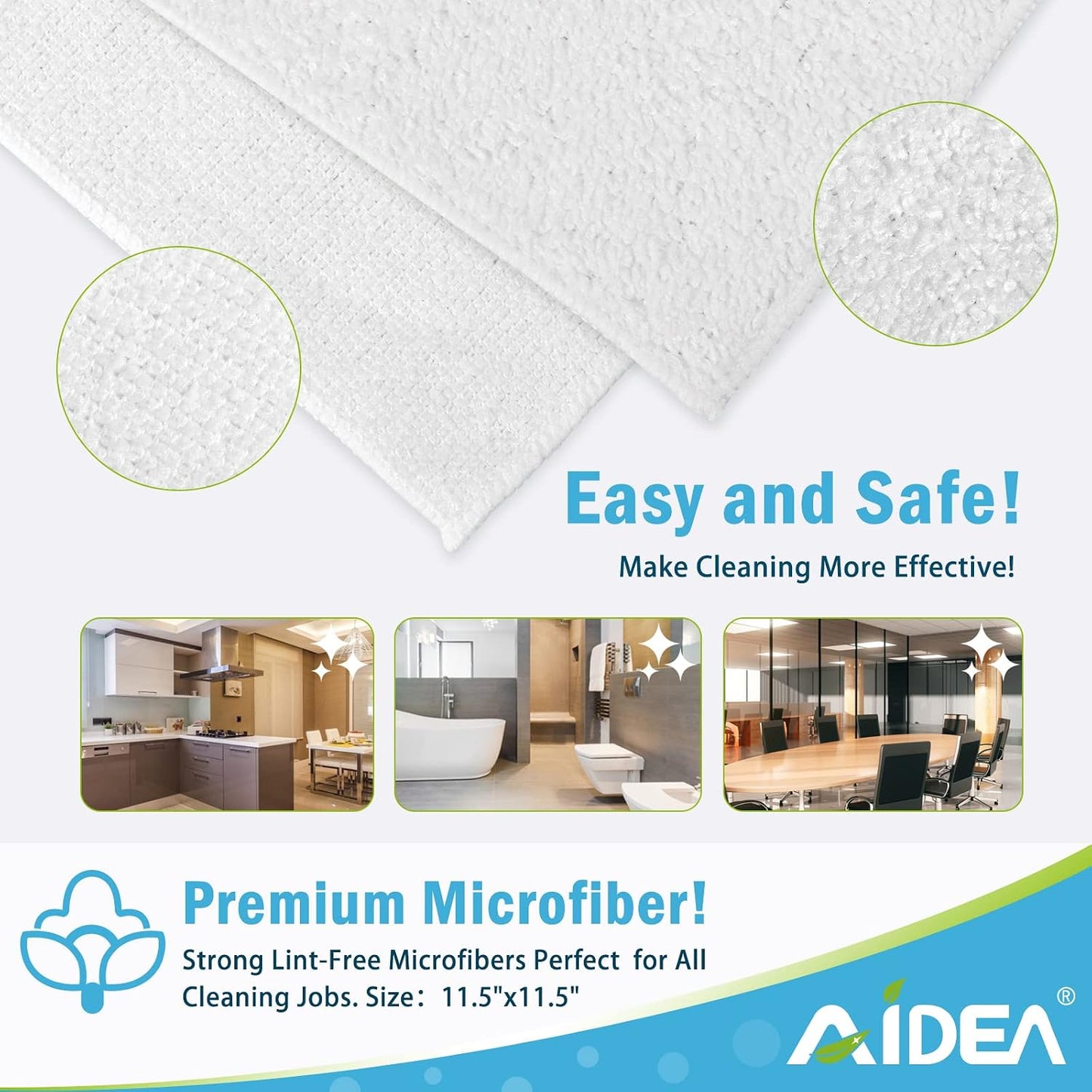 AIDEA White Microfiber Cleaning Cloth 50PK, Absorbent Cleaning Rags 12"x12"