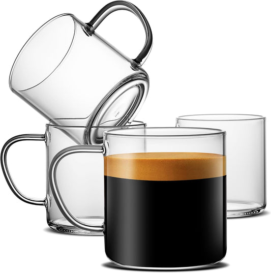 LUXU Glass Coffee Mugs Set of 4,14 oz Clear Coffee Cups,Hand Blown&Seamless Design,Heat Resistant and