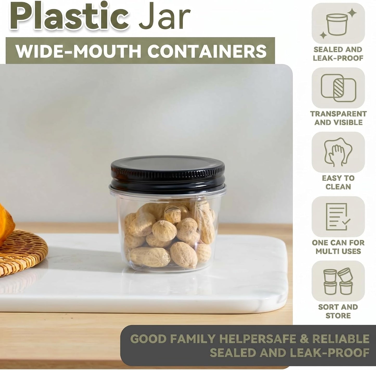 novelinks 4 oz Plastic Small Mason Jars and Small Plastic Jars with Lids