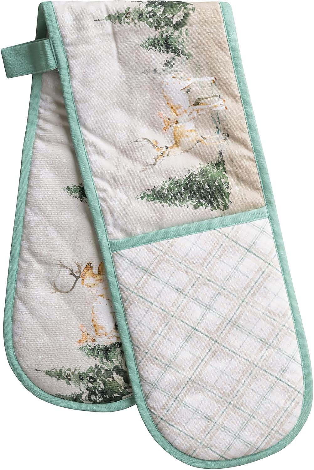 Maison d' Hermine Double Oven Mitts 100% Cotton Double Oven Glove (7"x35") | Heat Resistant BBQ Cooking Gloves with Loop Baking Kitchen Home Hotel Farmhouse Thanksgiving Christmas - Deer In The Woods