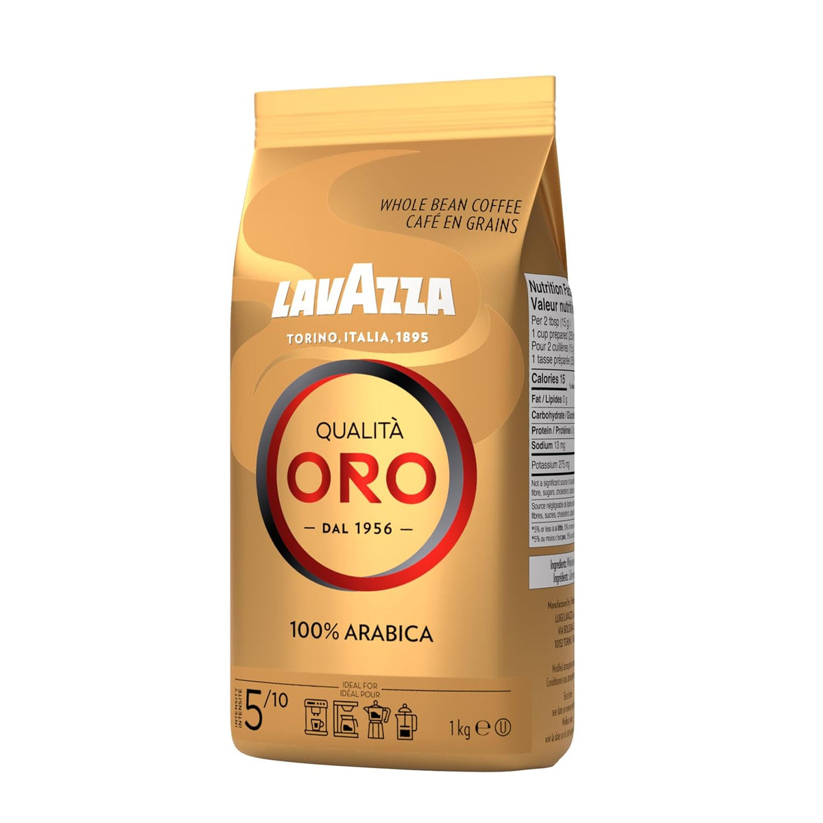 Lavazza Qualità Oro Whole Bean Coffee Blend, Medium Roast, 2.2-Pound Bag (Pack of 6)