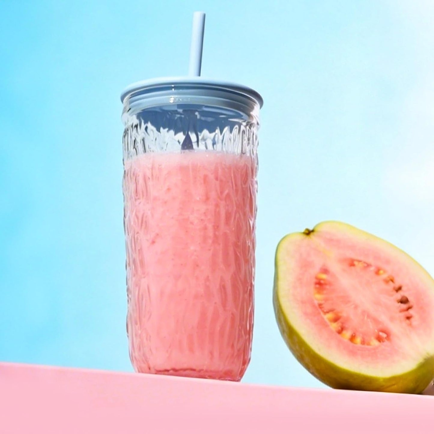 16oz Glass Tumbler with Lid and Straw, Glacier Texture Iced Coffee Cup, Cute Aesthetic Glass Cup with Triangle Base, Reusable Glass Coffee Cup for Cold Brew, Latte, Tea and Water