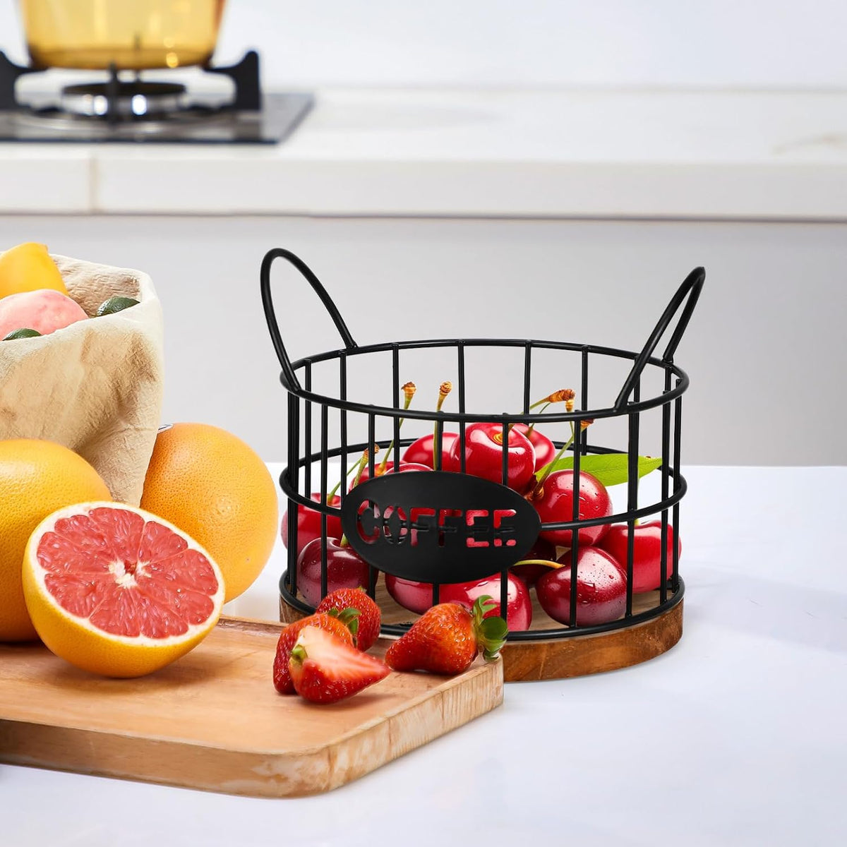 Kichvoe Coffee Pod Storage Basket Wire Coffee Pod Holder for Container Storage Open-Top Station Organization Basket with Handles for Countertop 5.51 X 5.11 X 4.72 in