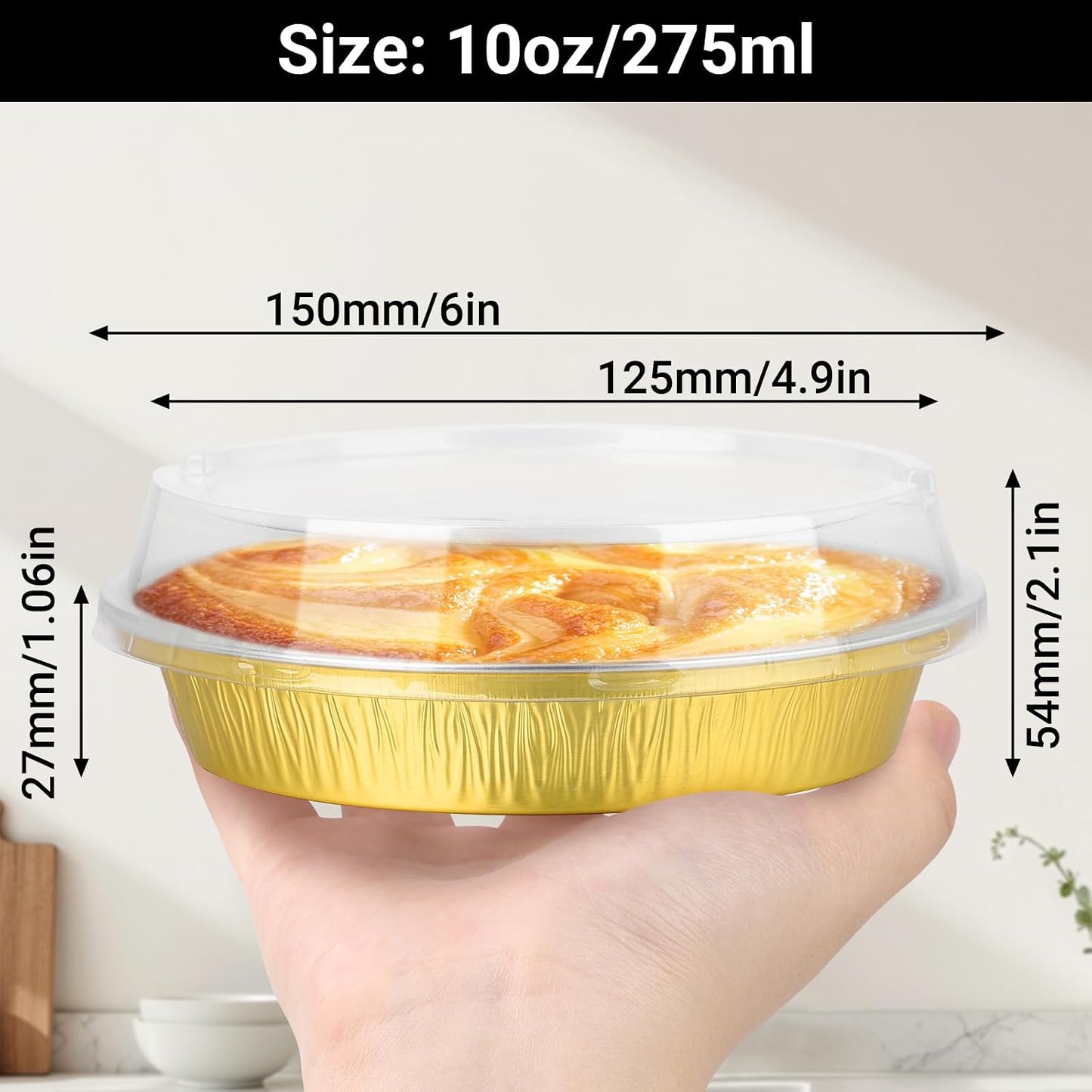 EUSOAR Gold Cupcake Liners, 25pcs 6 Inch Mini Pie Pans with Lids Baking Cups Cupcake Liners, 10oz Aluminum Muffin Pan Creme Brulee Pie Tart Brownie Holders for Bakery Wedding Birthday Party
