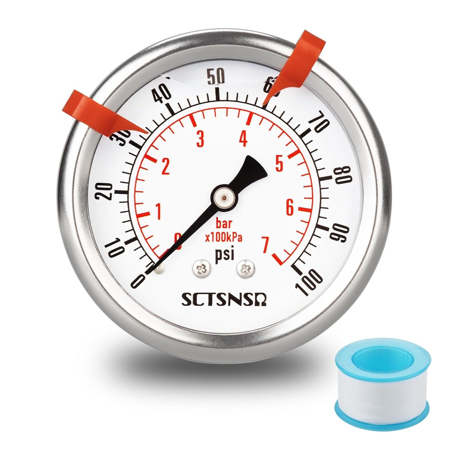0 to 100 Psi Pressure Gauge, Liquid Filled, 1/4" NPT Back Mount