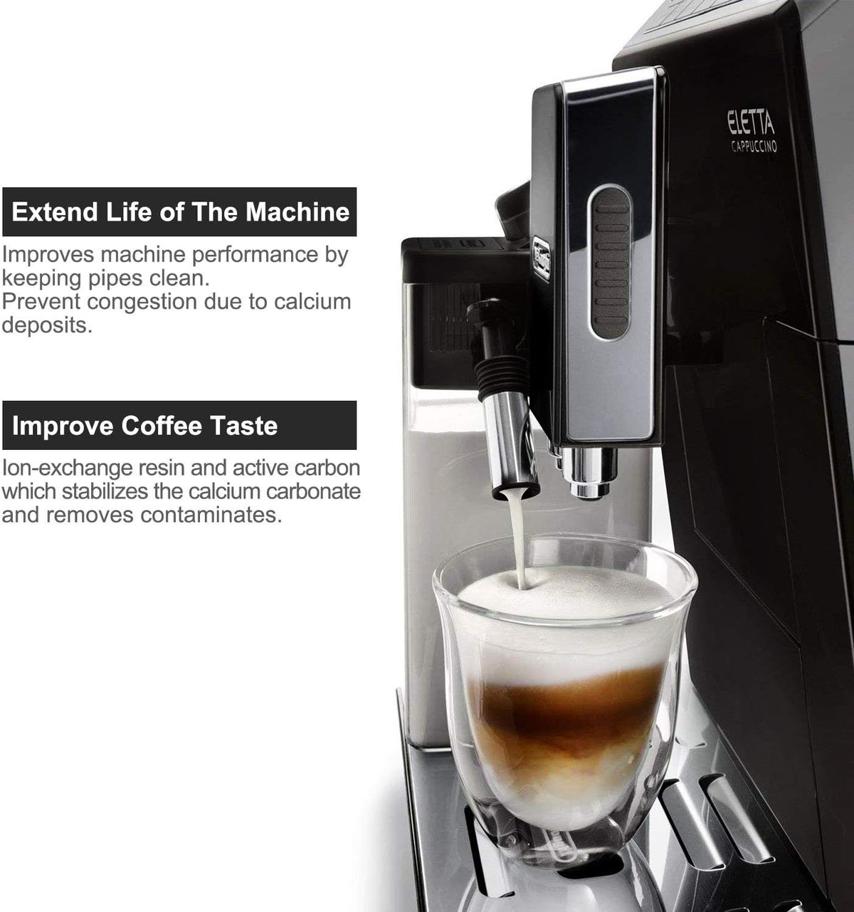 4 Pack Water Filter Compatible with De'Longhi Coffee Machine | Compatible with ECAM, ESAM, ETAM, BCO, EC. (Pack of 4)Reduces Limescale, Chlorine