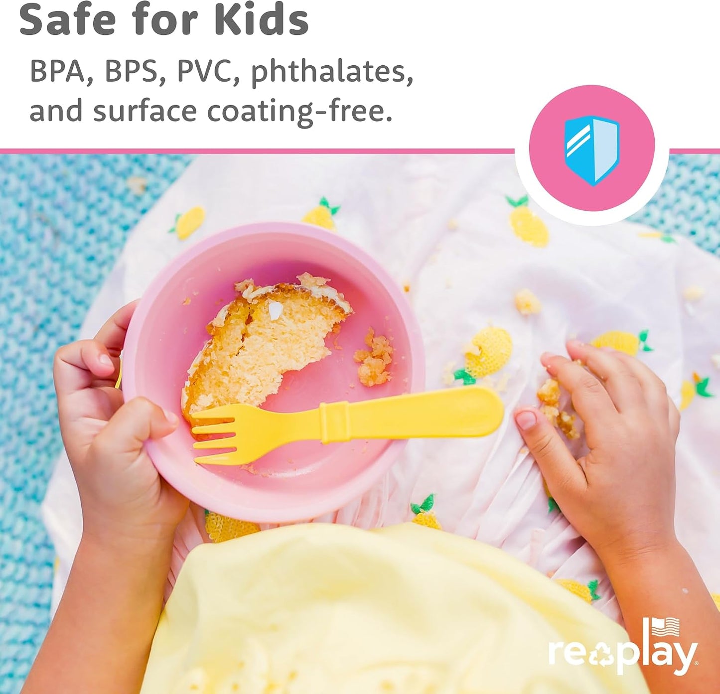 Re-Play 12 oz. Toddler Bowls Set of 3 - Kids Deep-Walled, Durable &amp; Reusable Snack and Meal Bowls, Dishwasher &amp; Microwave Safe, BPA-Free, Made in USA from Recycled Plastic, Beach Baby