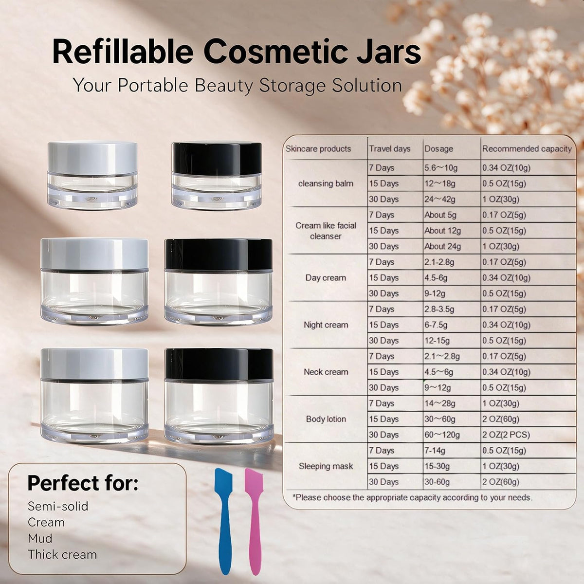 Travel Size Containers 3 Size 0.17/0.5/1 oz for Toiletries,6 Pack